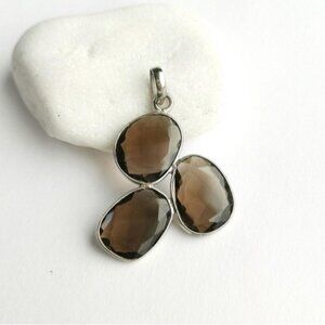 Modernist sterling silver freeform Smokey Topaz Smoky Quartz pendant 🆕